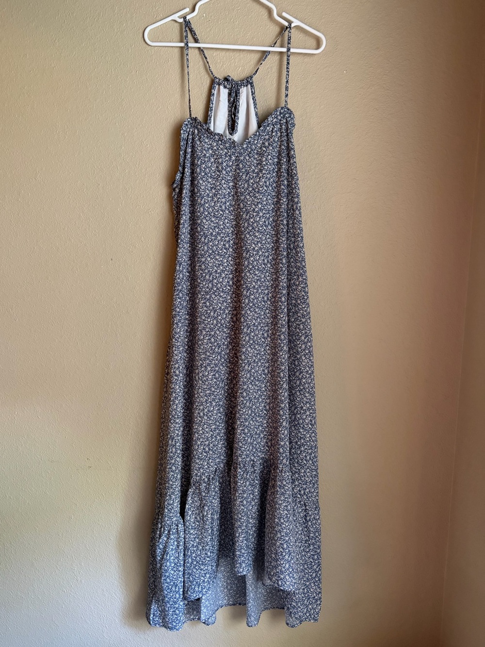 Sleeveless Floral Maxi Dress in Dusty navy blue and white -Large
